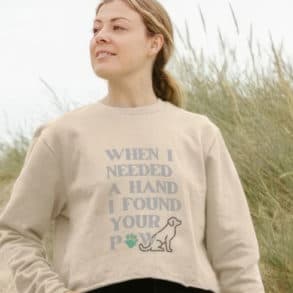 Woman on the beach wearing an ability dogs jumper