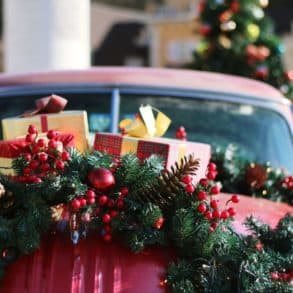 christmas decorations on a car