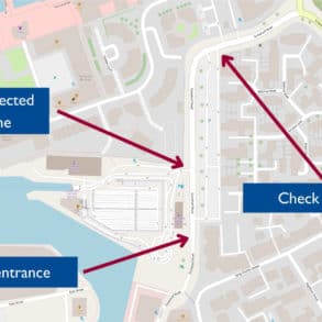 Map showing where drivers need to get checked in