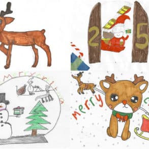 The collage of Christmas Card Winners is as follows, clockwise from the top left: Ted Newnham, aged 10, from Gatten and Lake Primary Charlie Evans, aged 9, from Wroxall Primary School Etta Newnham, aged 10, from Gatten and Lake Primary Emerson Shay Greer, aged 7 from Dover Park Primary School