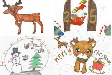 The collage of Christmas Card Winners is as follows, clockwise from the top left: Ted Newnham, aged 10, from Gatten and Lake Primary Charlie Evans, aged 9, from Wroxall Primary School Etta Newnham, aged 10, from Gatten and Lake Primary Emerson Shay Greer, aged 7 from Dover Park Primary School