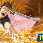 DfT THINK campaign illustration showing person and driving licence being washed away with lager