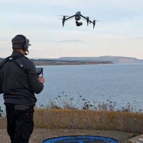 Drone operator shooting the new sky mobile tv advert on the Military Road