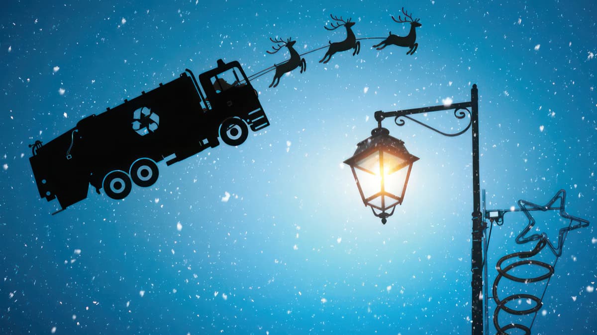 Illustration of Waste truck being pulled by reindeer