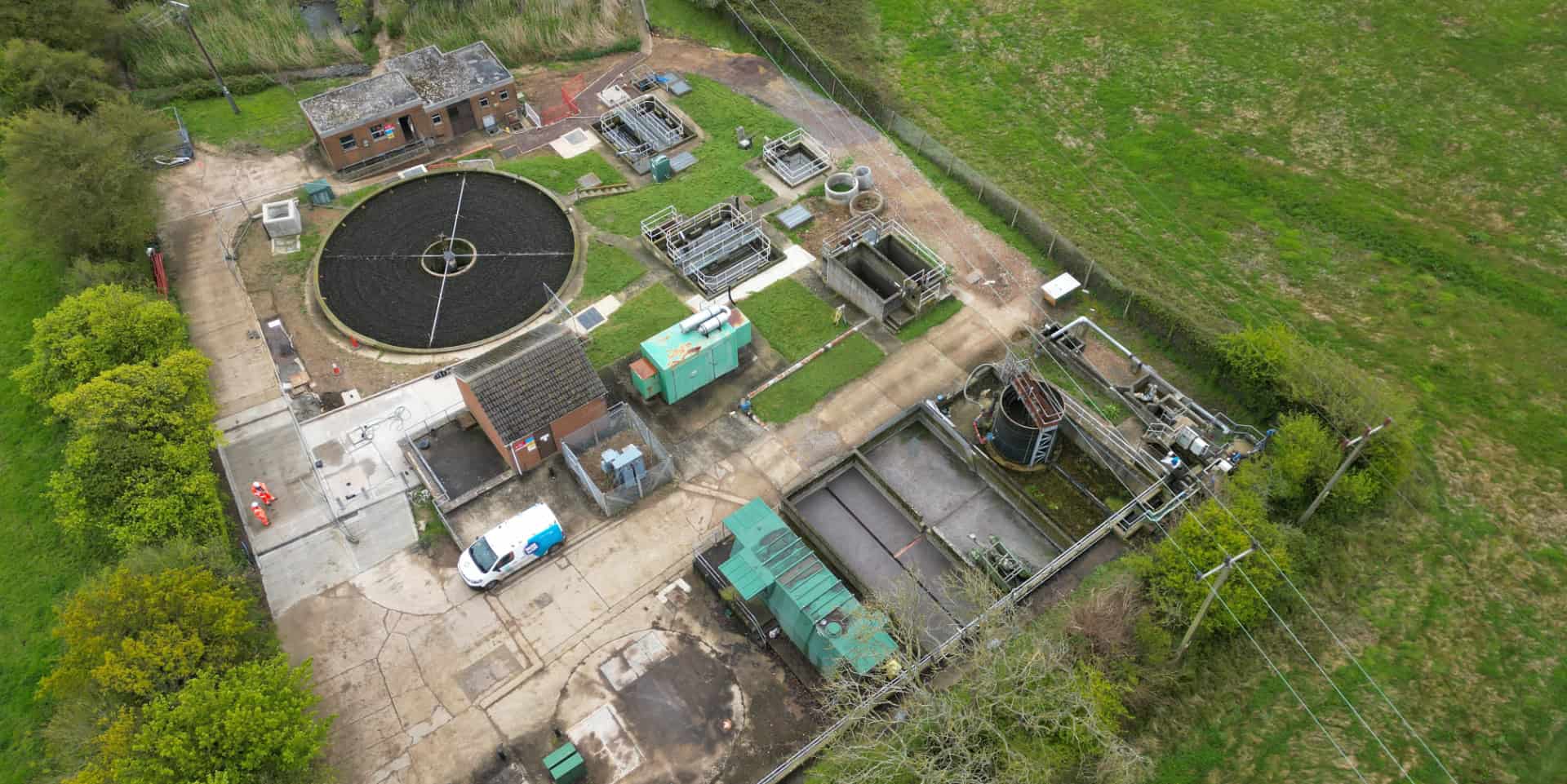 Aerial view of Shalfleet waste water treatment works