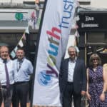 People standing outside the youth hub at its launch six months ago