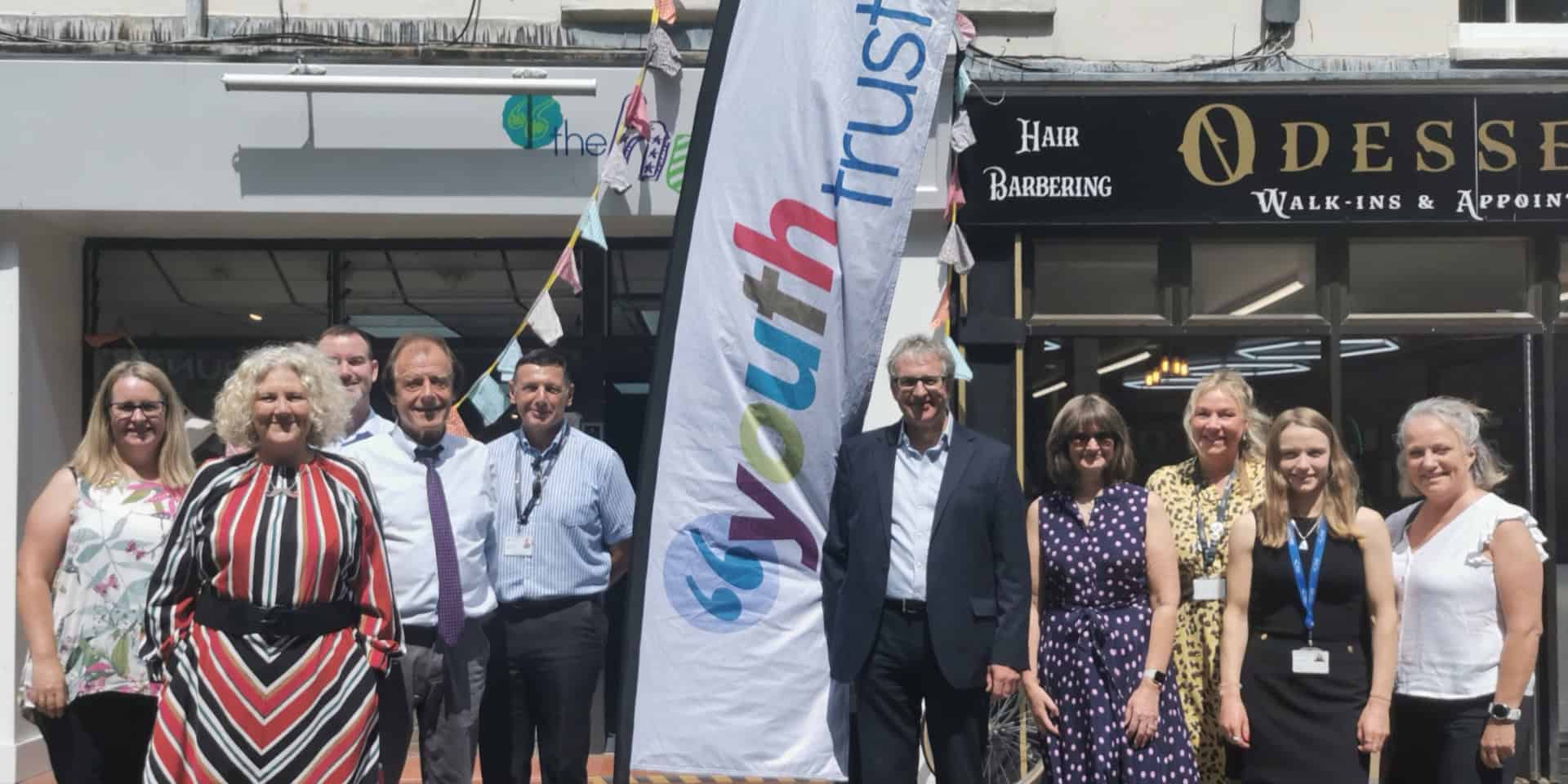 People standing outside the youth hub at its launch six months ago