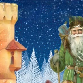 Illustration of father christmas at appley tower christmas grotto