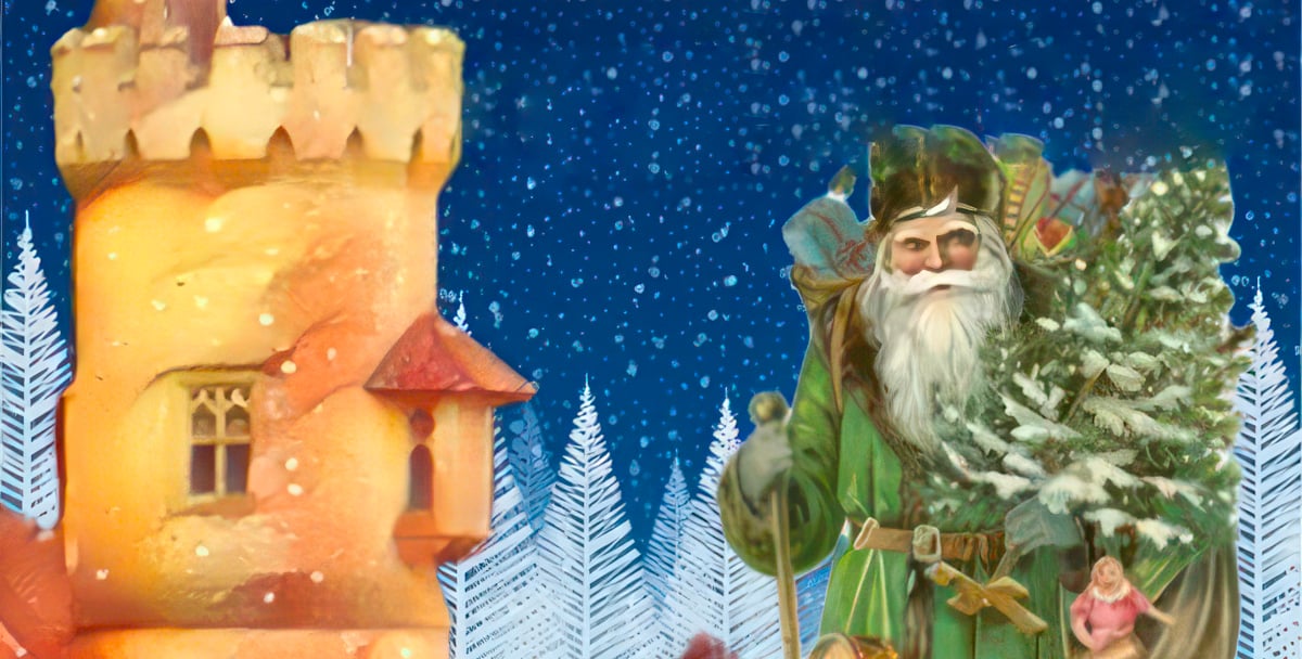 Illustration of father christmas at appley tower christmas grotto