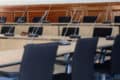 Council chamber desks and microphones