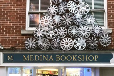 medina bookshop hubcap tree