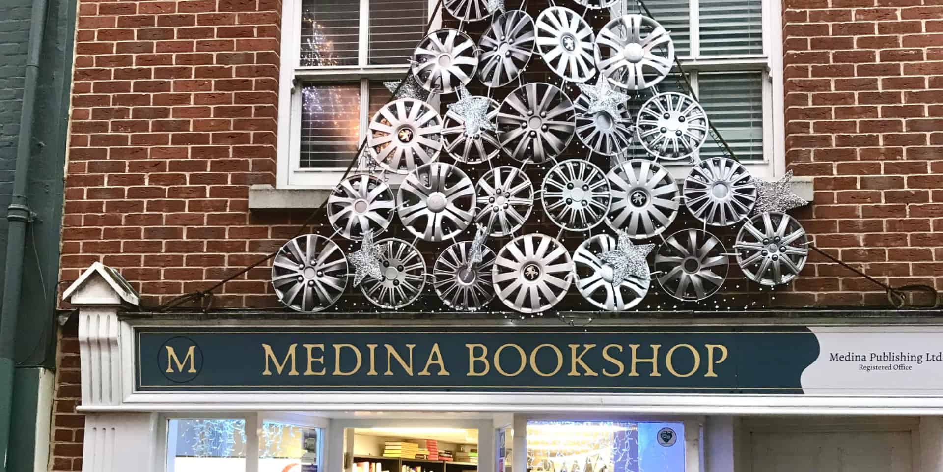 medina bookshop hubcap tree