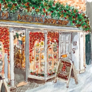 illustration of the front of Medina Bookshop