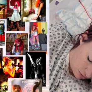 montage of charlene duncan performing and in a hospital bed