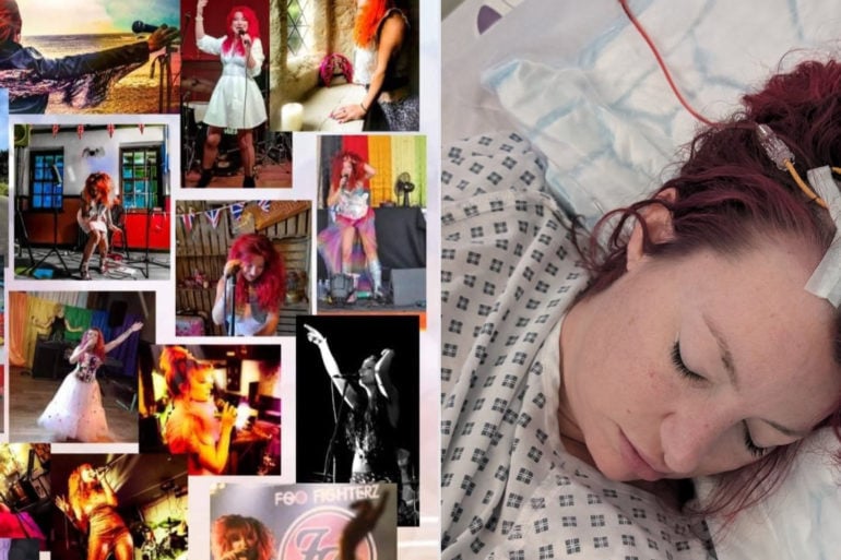 montage of charlene duncan performing and in a hospital bed