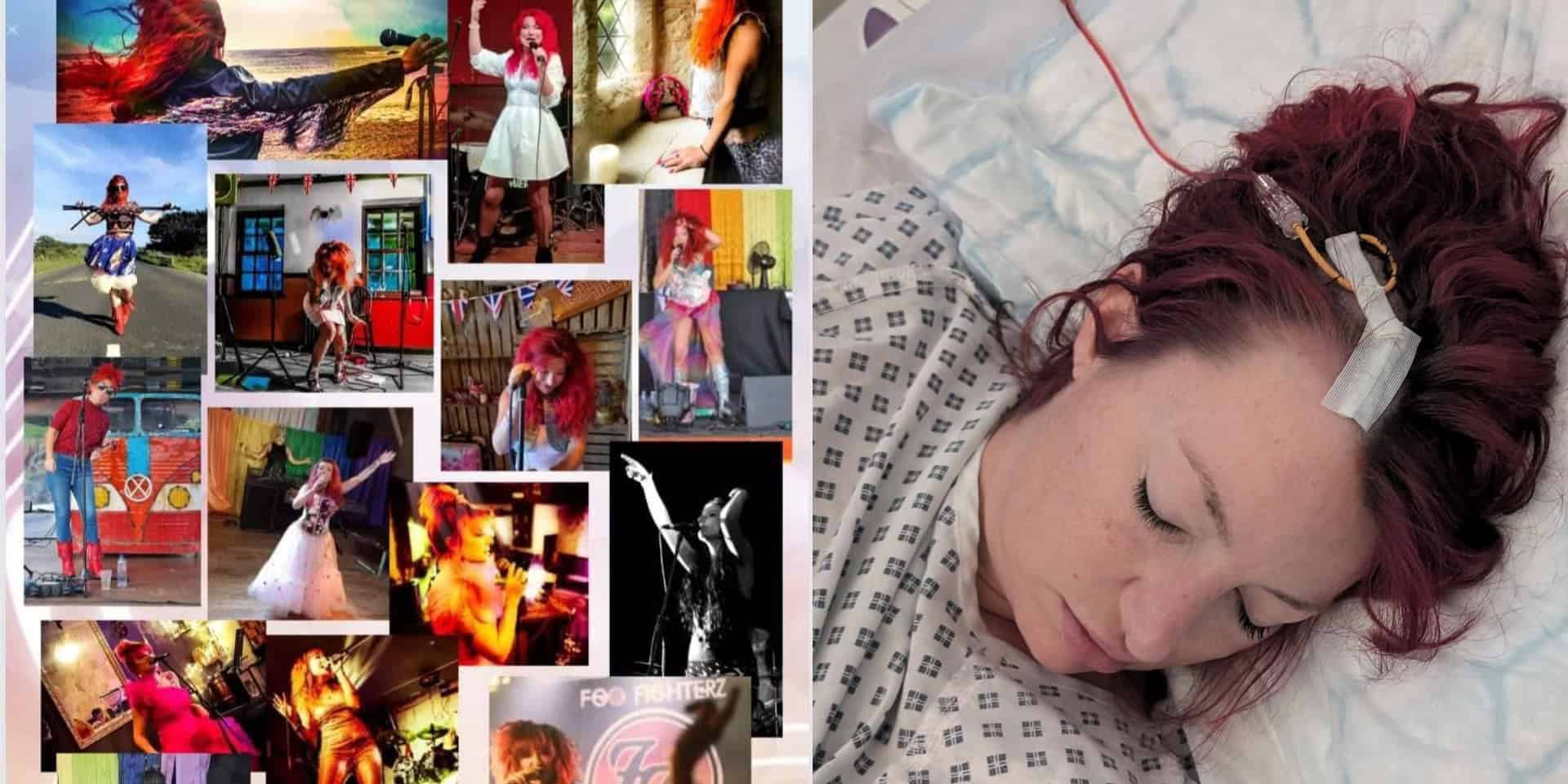 montage of charlene duncan performing and in a hospital bed