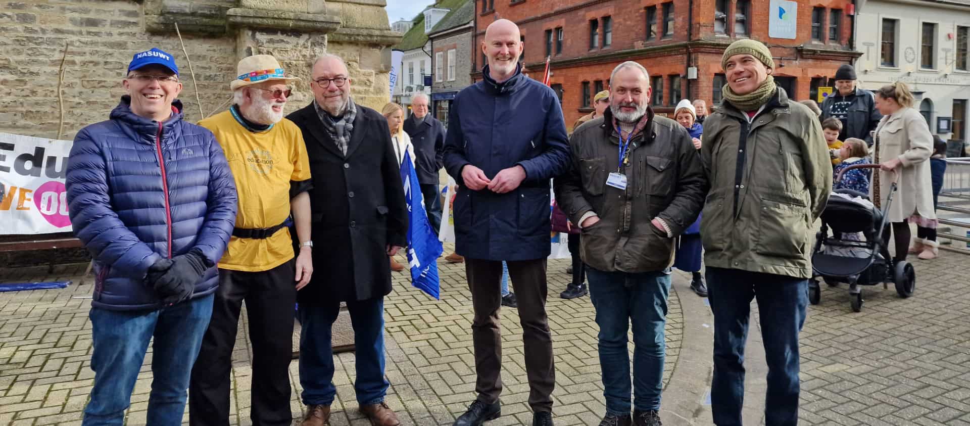 Ashley Whitakker with union reps and campaigners at school protest 25 Jan 2025