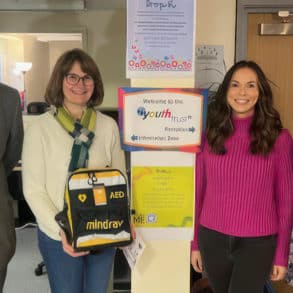 People from Youth Trust and Glanvilles with Defibrillator