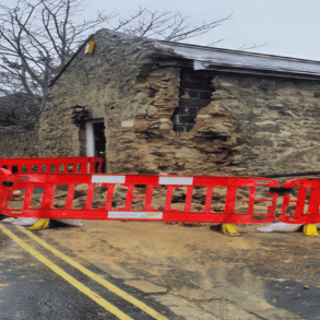 Collapse of corner of a stone barn due to flooding - Jan 2025