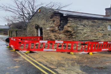 Collapse of corner of a stone barn due to flooding - Jan 2025