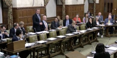 Joe Robertson in Westminster Hall giving his speech