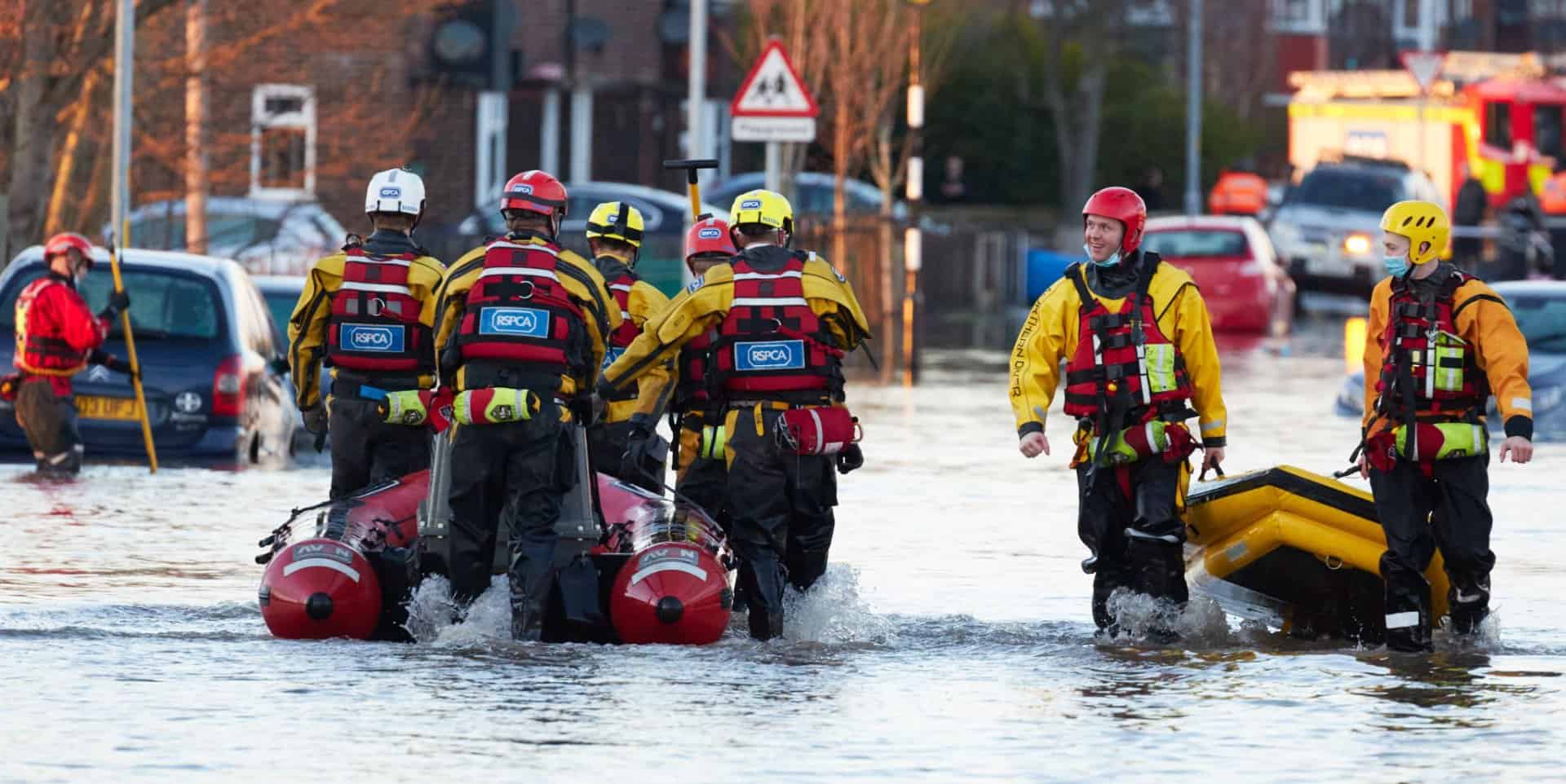 RSPCA rescuers in flooded area