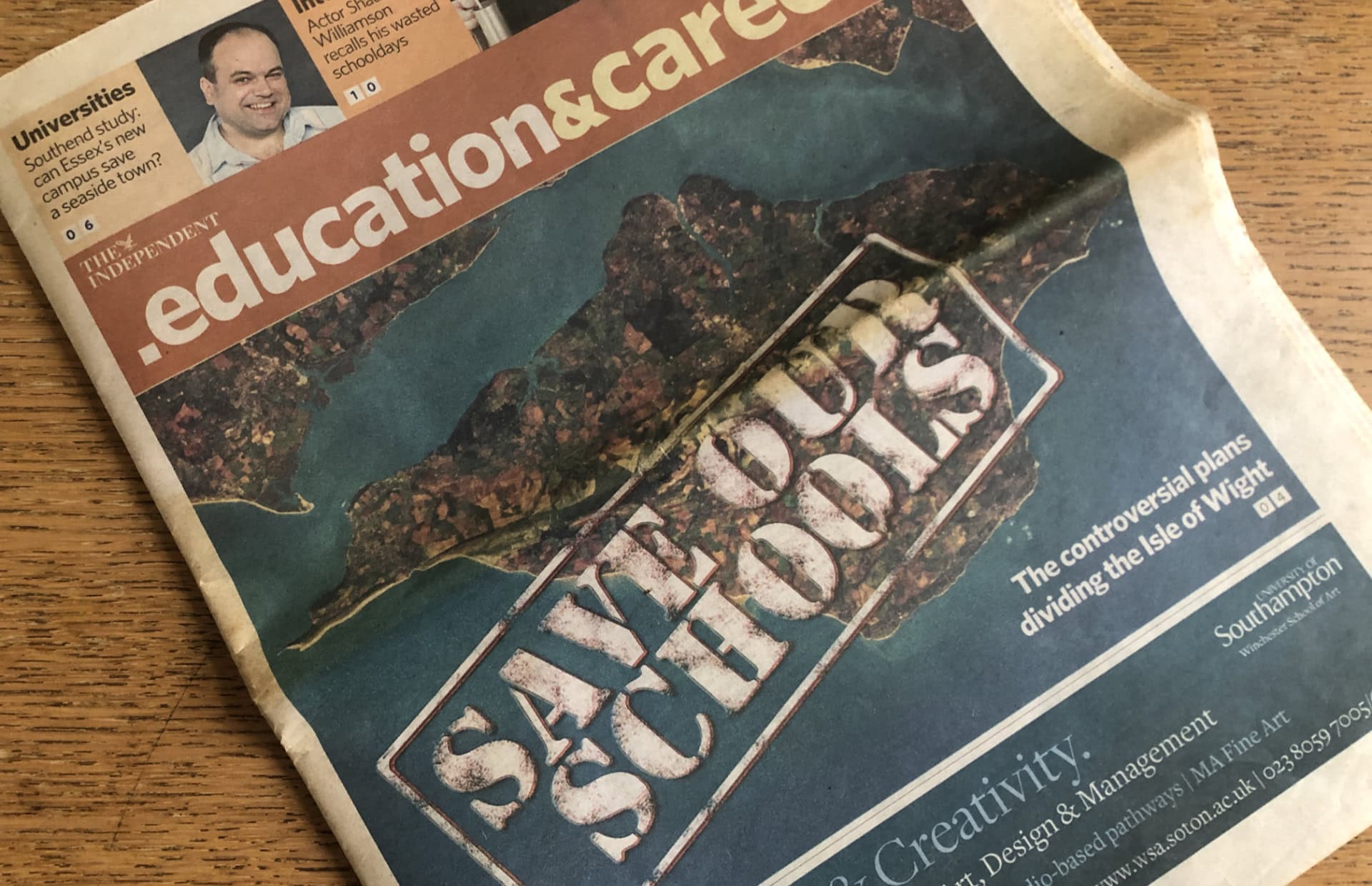 Aerial view of the Island on the front cover of The Independent's education pull out section