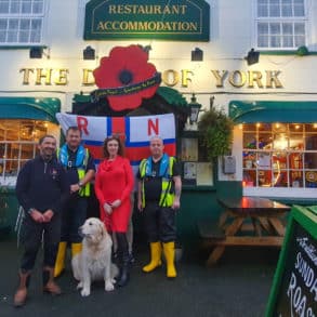 Sally Cass and Cowes RNLI volunteers outside the Duke of York