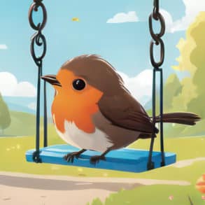 illustration of a robin on a child's swing