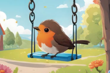 illustration of a robin on a child's swing