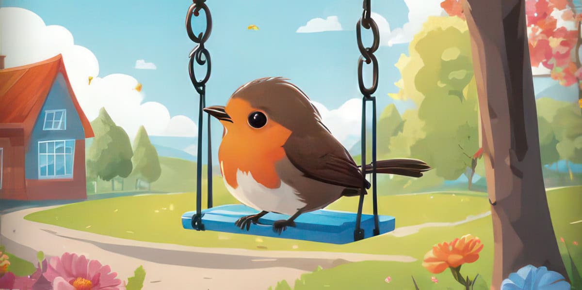 illustration of a robin on a child's swing