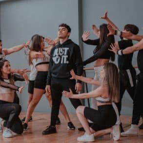 A group of young dancers rehearsing