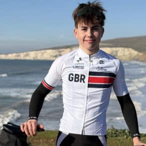 Harrison Hendy standing by his bike on on the Isle of Wight