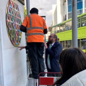 Installing the flower of life at the bus station