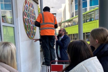 Installing the flower of life at the bus station