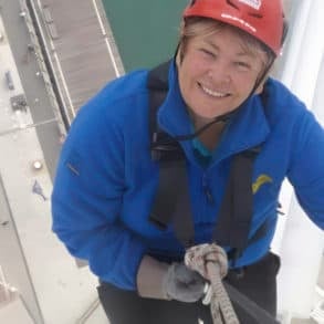 Jan Brookes abseiling down the Spinnaker Tower