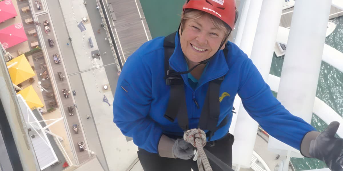 Jan Brookes abseiling down the Spinnaker Tower