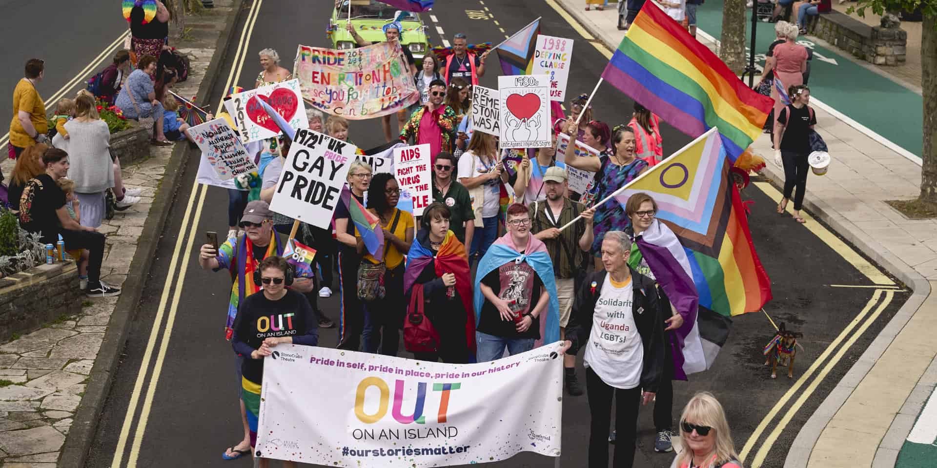 Out On An Island group marching IW Pride 2023