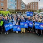 People demonstrating outside county hall