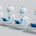 a line of AI robots using laptop computers by mohamed nohassi