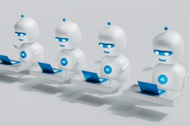 a line of AI robots using laptop computers by mohamed nohassi