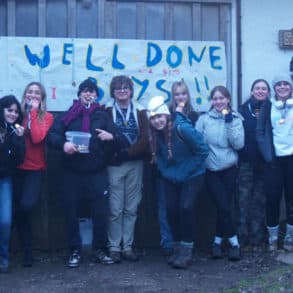 ellie chambers and friends at end of 25 mile walk for Gaza