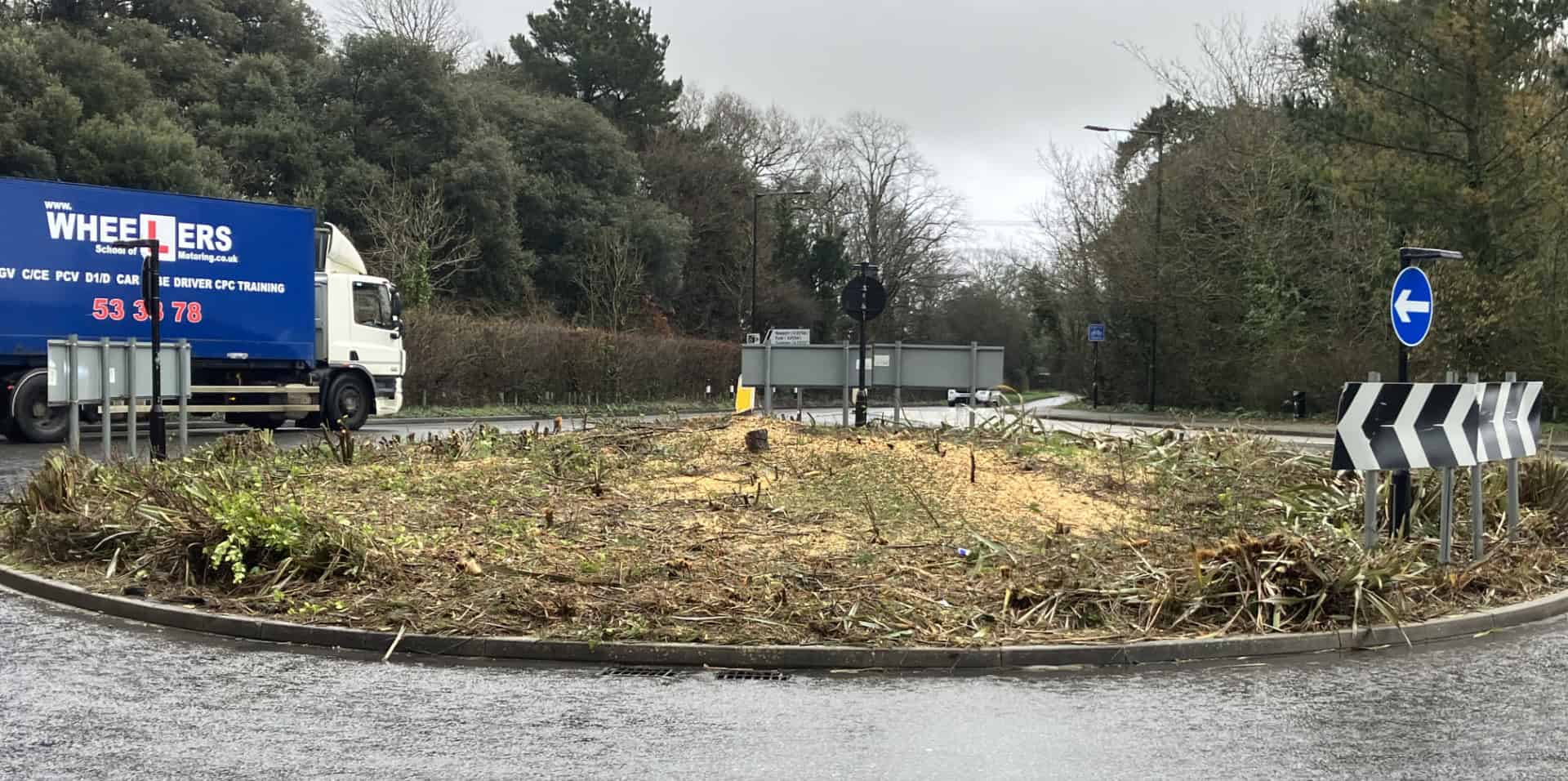 The roundabout after planting destroyed