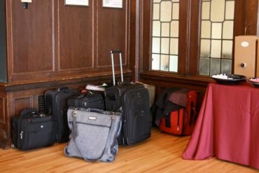 suitcases at hotel reception