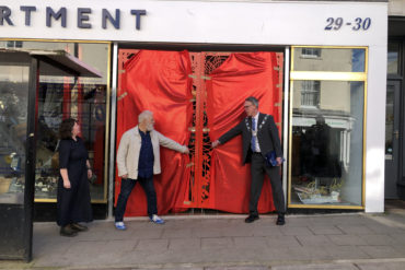 Ryde Mayor Richard May officially opening the front of the building with Sharon and Paul