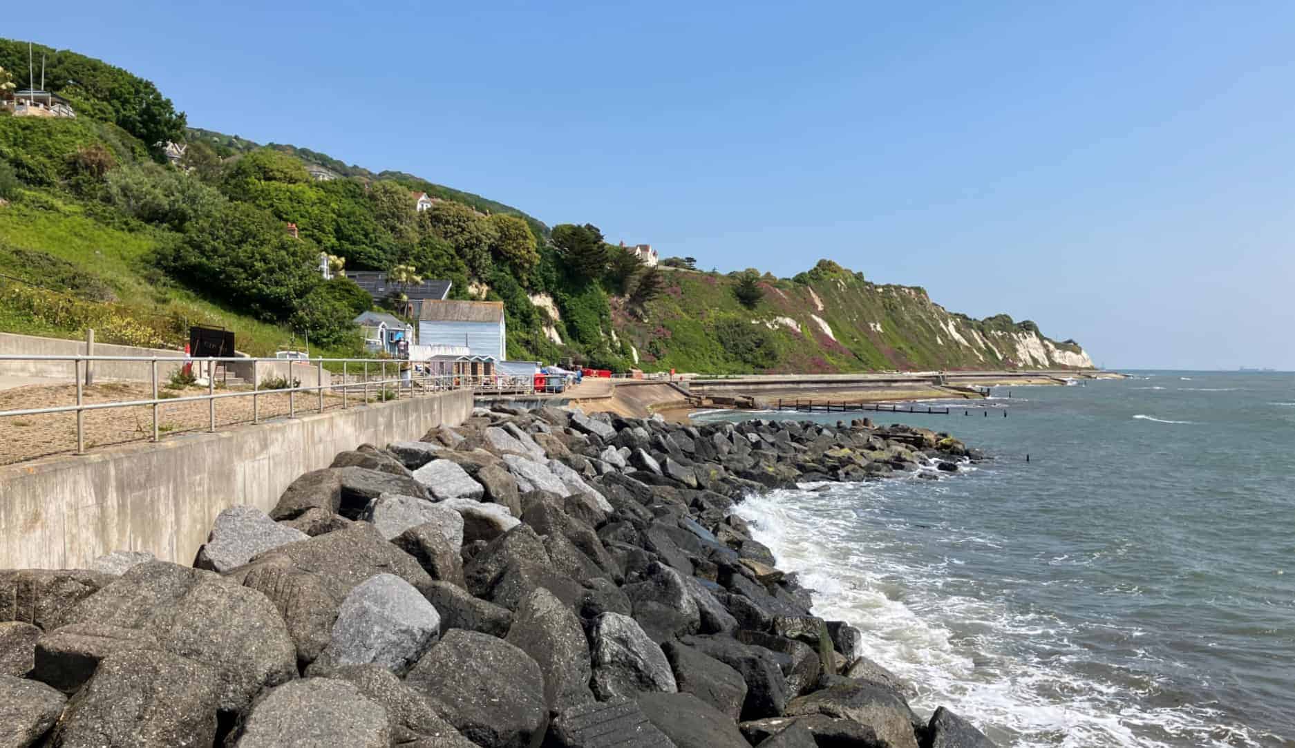 Looking easterly towards Wheelers Bay and the defences protecting Bonchurch cliffs