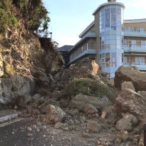 Overhang rock collapse on Belgrave Road from the west