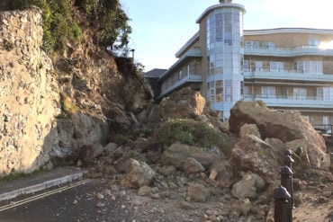 Overhang rock collapse on Belgrave Road from the west