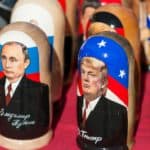 Putin and Trump's faces on Russian Dolls