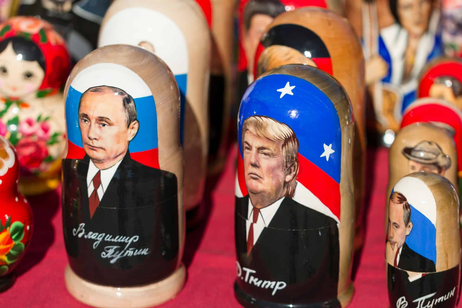 Putin and Trump's faces on Russian Dolls